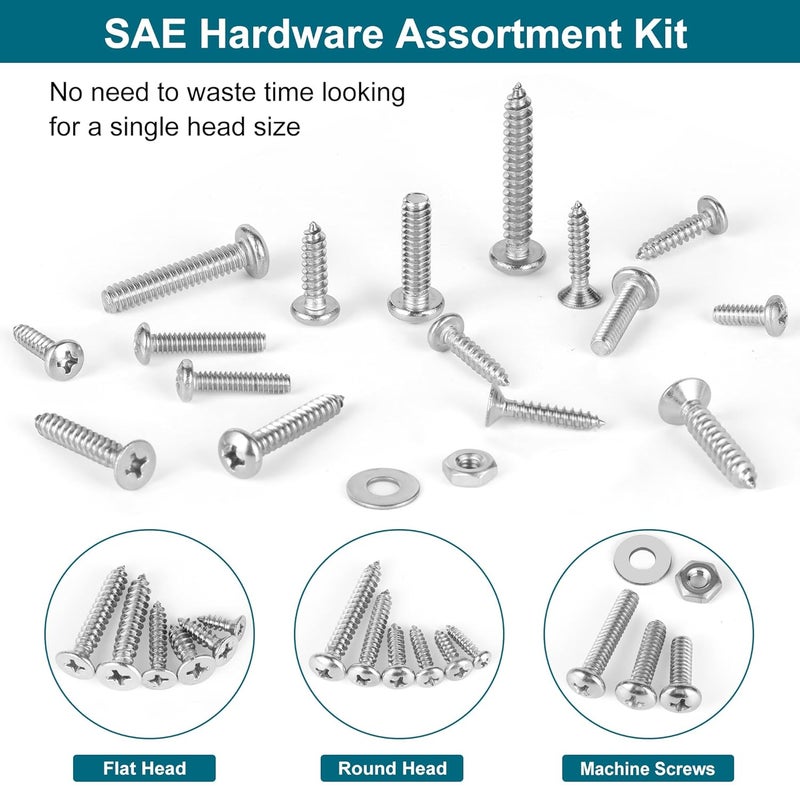 SATANTECH 845pcs Nuts and Bolts Assortment kit,Stainless Steel Bolts and Nuts kit, Assorted Screws #6-32#8-32#10-24 SAE Machine Screws and Nuts with Self Drilling Screws - Image 4